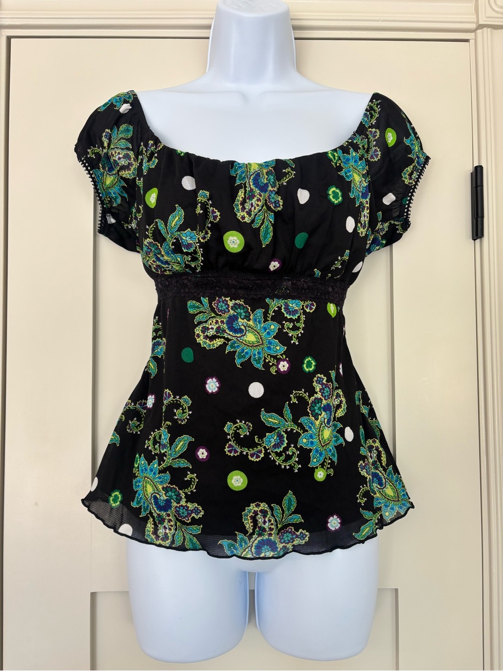 Y2K Self Esteem Babydoll Top Milkmaid Floral Paisley Polka Dot Fairycore Vintage
